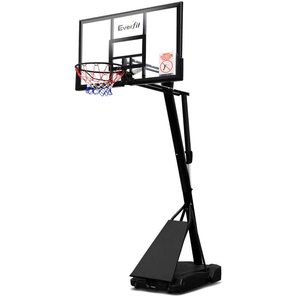 Everfit Adjustable Portable Basketball Hoop System with Heavy-Duty Base & Clear Backboard