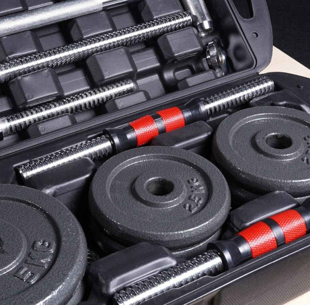 55KG Convertible Dumbbell and Barbell Set – Adjustable Weight Plates Lifting Kit with Chrome Bar and EZ Curl Bar for Home Gym Strength Training