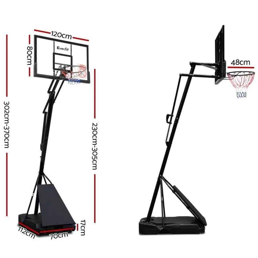 Everfit Adjustable Portable Basketball Hoop System with Heavy-Duty Base & Clear Backboard